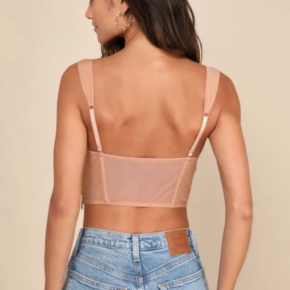 Lulus Sultry Beauty Beige Floral Embroidered Mesh Bustier Top - Picture 4 of 7